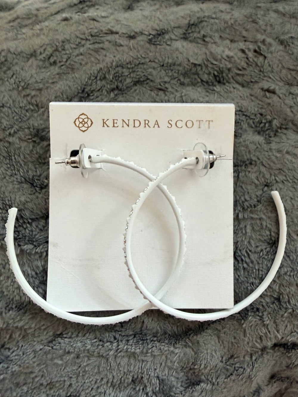 Kendra Scott White Textured Hoop Earrings - Open Circle Design with rhinestones